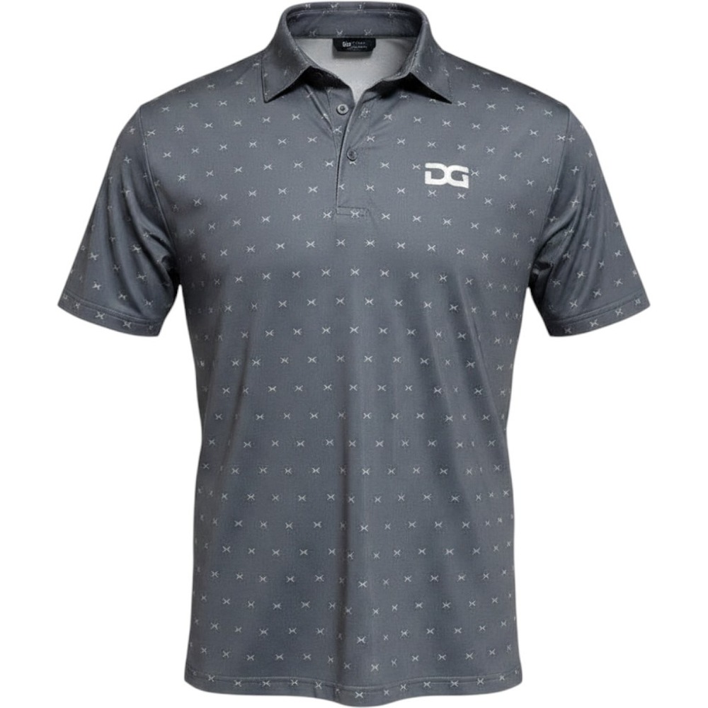 DG Gray Embroidered All Over Logo Polo Shirt Mens Medium